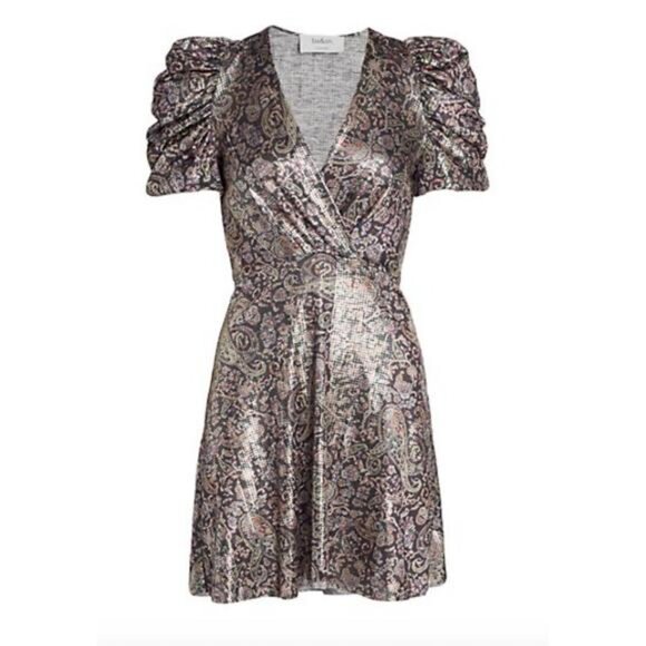 NWOT BA&SH Gala Printed Metallic Mini Dress in Noir sz M - Picture 4 of 14